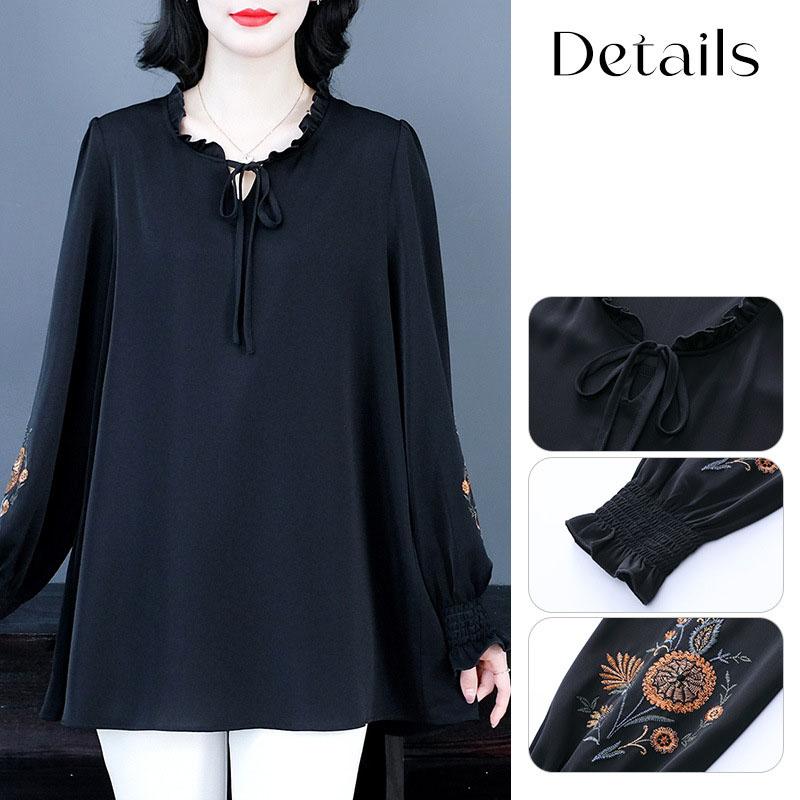 Spring Women Plus Size Blouse Loose Long Sleeve Embroidered Blouse