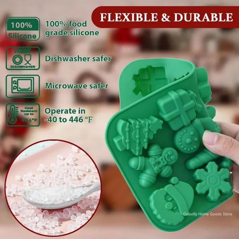 1Christmas Tree Chocolate Mold Gingerbread Man Santa Claus Cane Cookie Mold Home Baking Ice Tray Mold