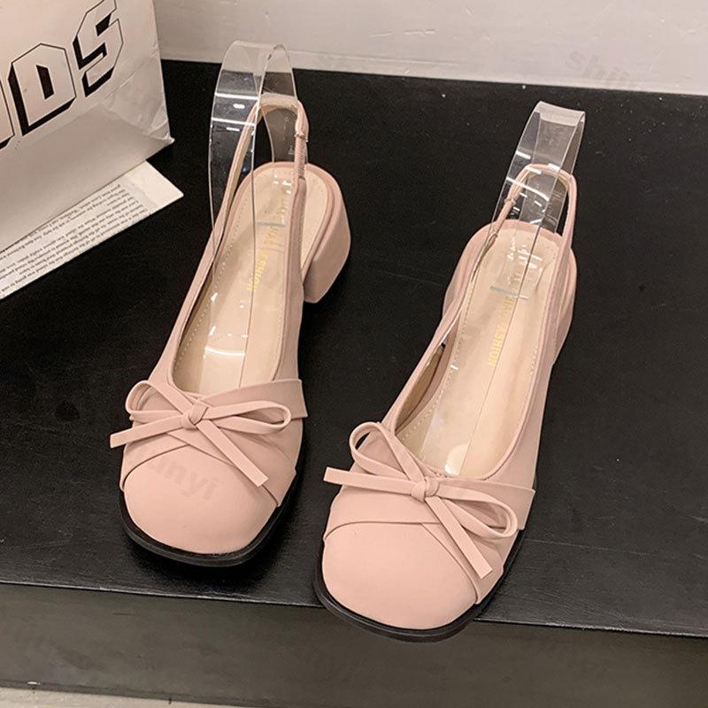 Fashion Summer Women Heel Sandals 2025 Butterfly Bow Sweet French High Heels Square Toe Outdoor Fashion Sandals Elegant Pumps Sandalias