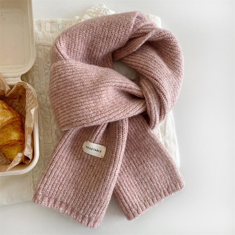 

Корейский однотонный вязаный шерстяной шарф Ouni – белый, нежный, короткий, унисекс, теплый для осени/зимы