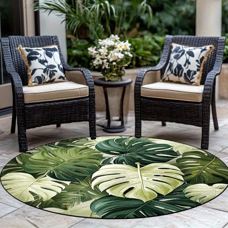 Monstera Leaf Round Rug Flannel Soft Non Slip Floor Mat Tropical Plant Decor for Living Room Bedroom Outdoor Patio Garden