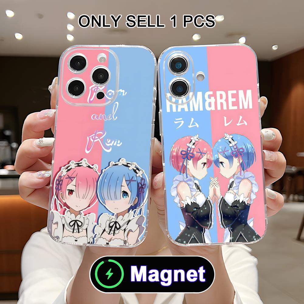 ReZero Rem Ram Clear TPU Magsafe Mobile Phone Case for iPhone 17 16 15 14 13 12 11 Air Pro Max Plus Mini Colorful Cover