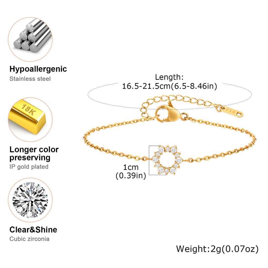 Vnox Cubic Zirconia Sunflower Bracelets For Women Girls,Positive Sunshine Classic Stainless Steel Chain Bracelet Jewelry Gifts
