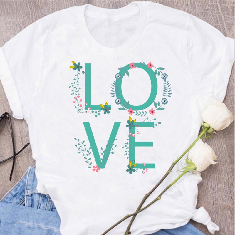 New Women T Shirt Gold Letter Love Print T Shirt Female Short Sleeve Tops Tee 90s Girls Black T-shirt Women Casual Tee Shirts