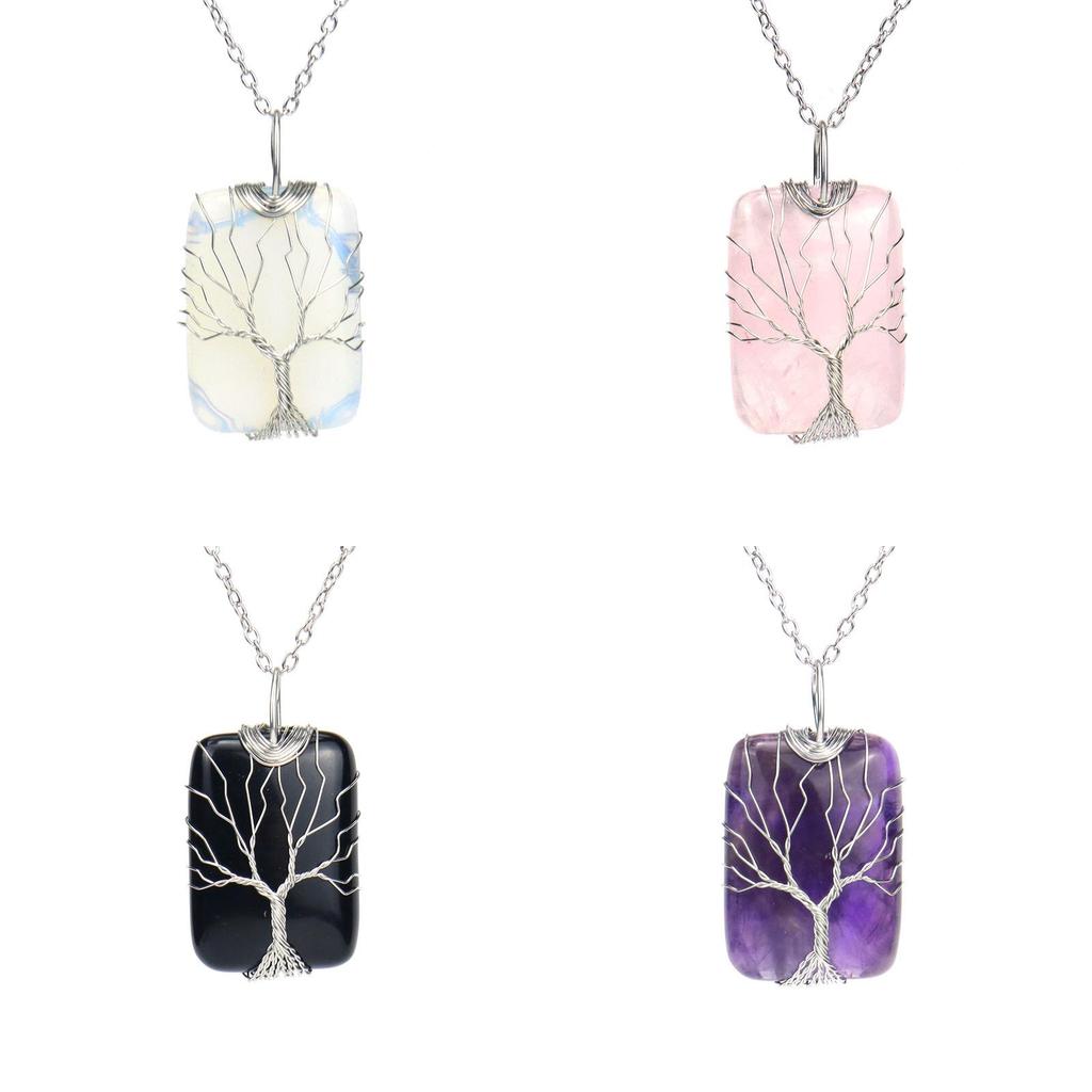 Artificial Water Crystal Pendant Necklace With Handwoven Craft Natural Waterite For Women
