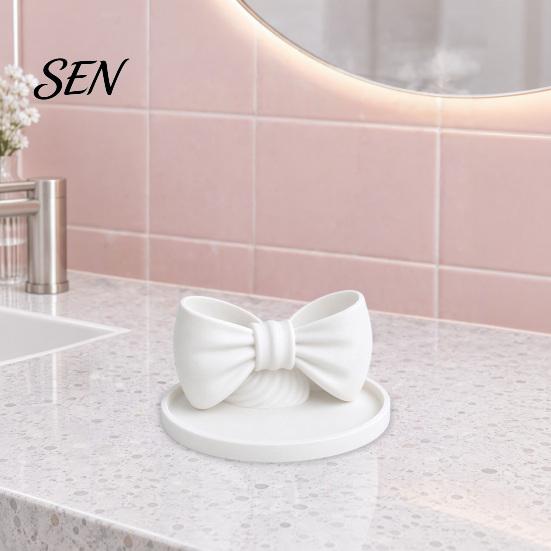 Cute Bow Pen Holder 3D Printed Shape Holder, Desktop Organizer, Double Compartment Storage Box Desk Decor for Bathroom Vanity, Decorative Stationery