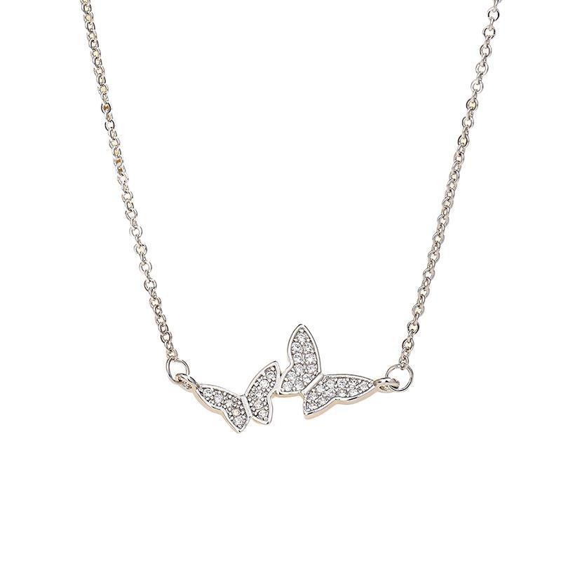 New Product Hot Sale Double Butterfly Necklace for Women High-end Micro-inlaid Jewelry Clavicle Chain