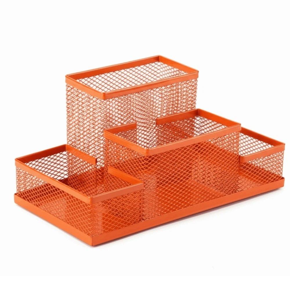 3/4 Grid Metal Mesh Pen Holder Large Capacity Makeup Brush Storage Bucket Bedroom Decoration
