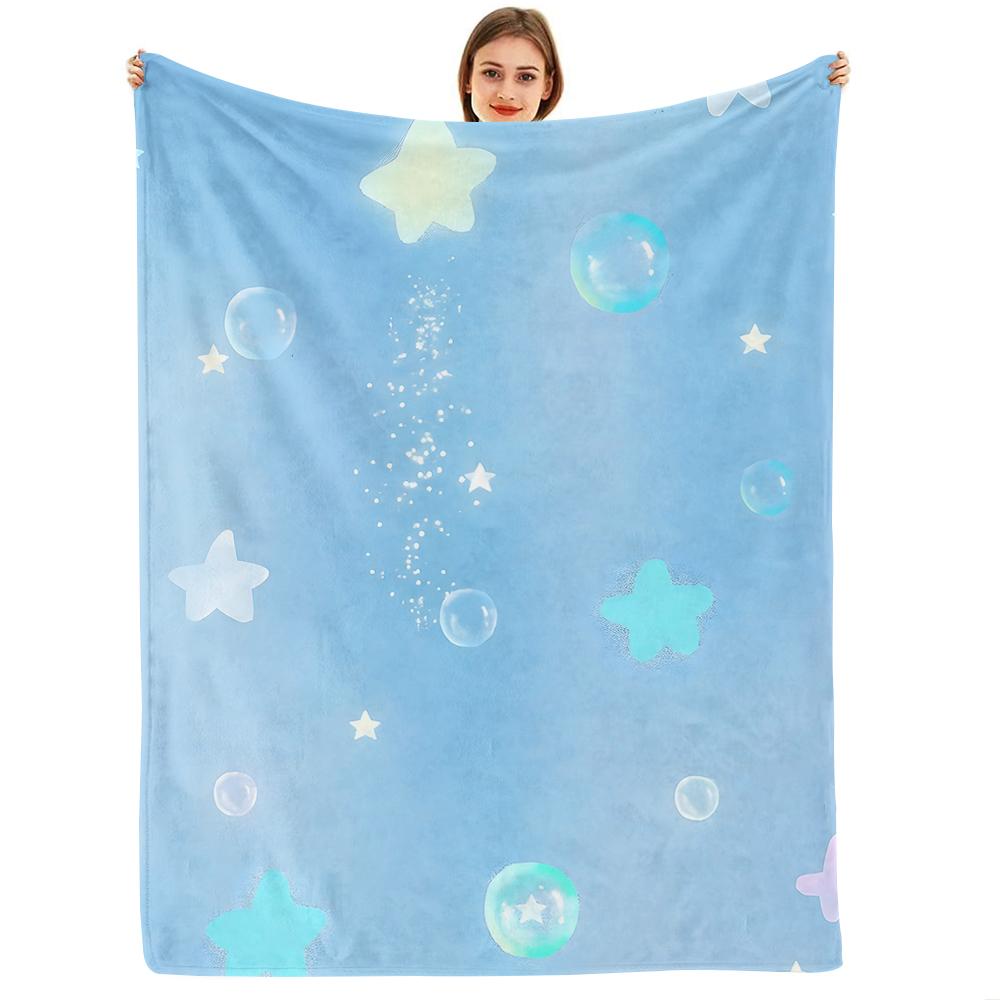 Iridescent Pastel Star Soft Flannel Blanket Breathable Warm Throw for Office Car Sofa Kids Room Birthday Xmas Gift