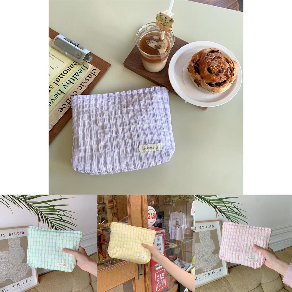 Fresh Plaid Portable Cosmetic Storage Bag Makeup Pouch Stationery Bag Toiletry Touch-up Bag