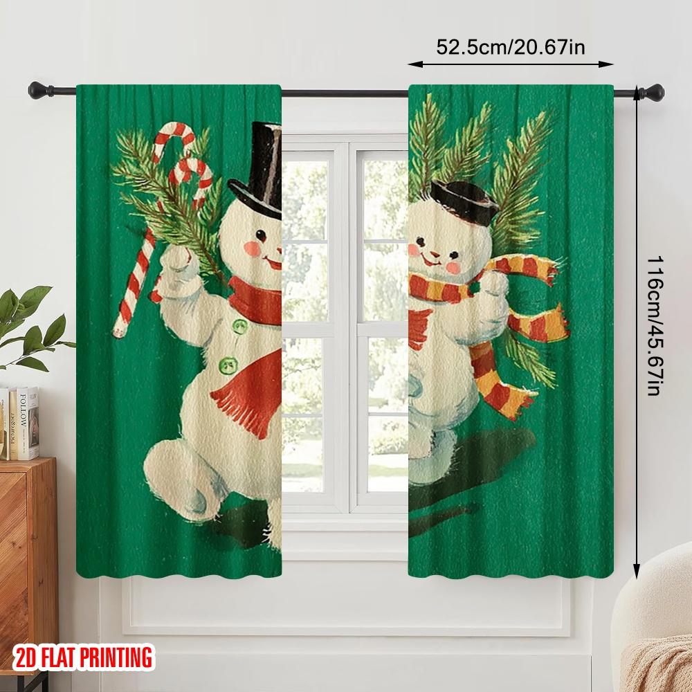 2pcs,2D Plane Printing Light Filtering Curtains Unique Snowman Polyester Fabric (without Rod) All Seasons Perfect for Bedroom