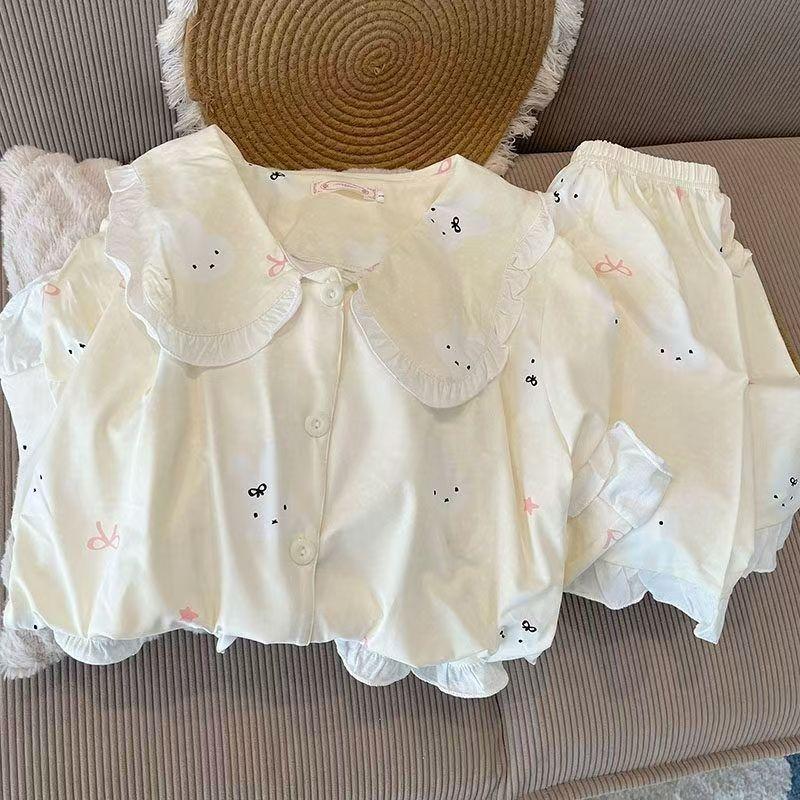 

Internet celebrity new polka dot puppy pajamas women s summer cardigan short-sleeved shorts two-piece set student dormitory loungewear S