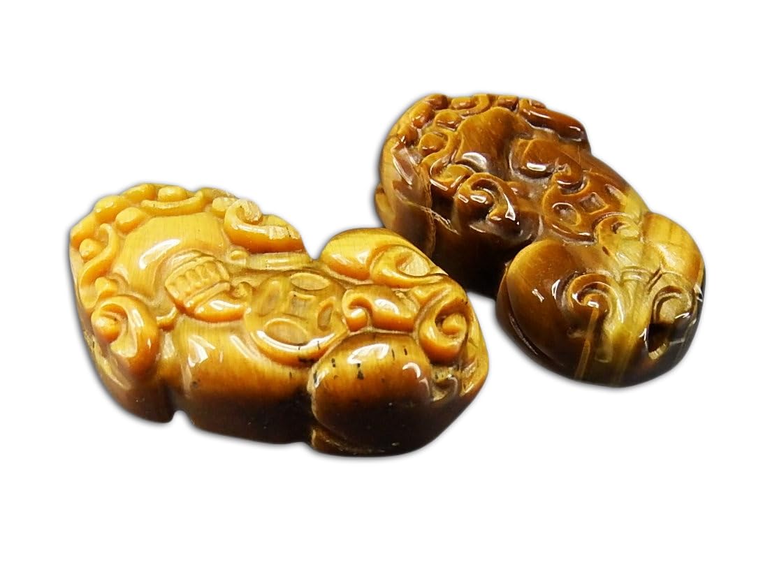 

[Каменный город] Тигровый глаз класса АА, Отличный цвет, Резьба Деньги , Пара из 2 штук, Резные изделия из натурального камня, Фэн-шуй украшения