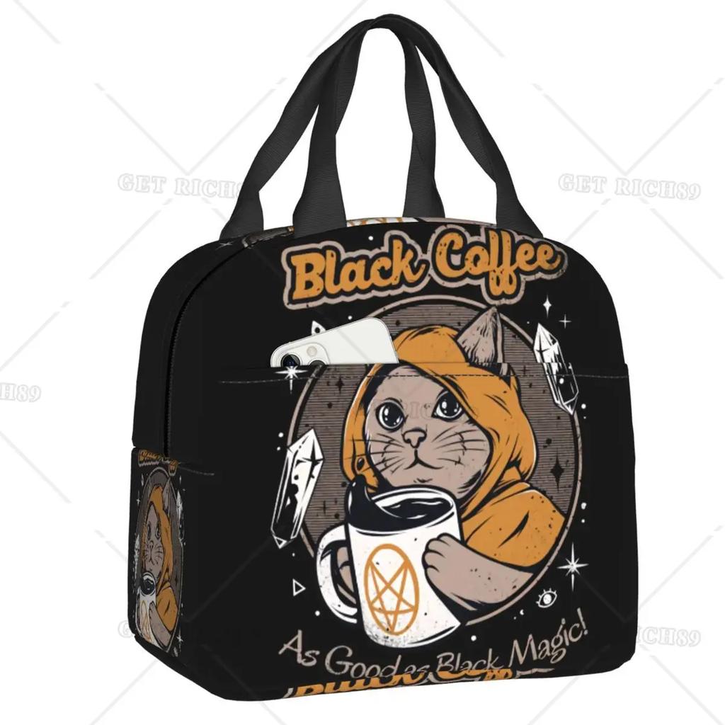 Satanic  Cat Insulated Lunch Bag Waterproof Thermal Cooler Lunch Box with Side Pocket for Women Men Kids Camping Travel
