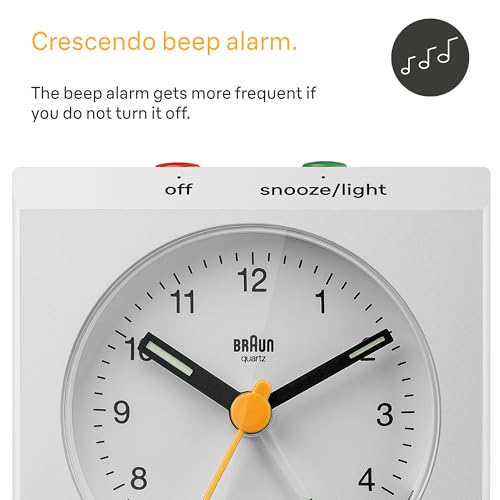 BRAUN Travel Alarm Clock, White, BC05W