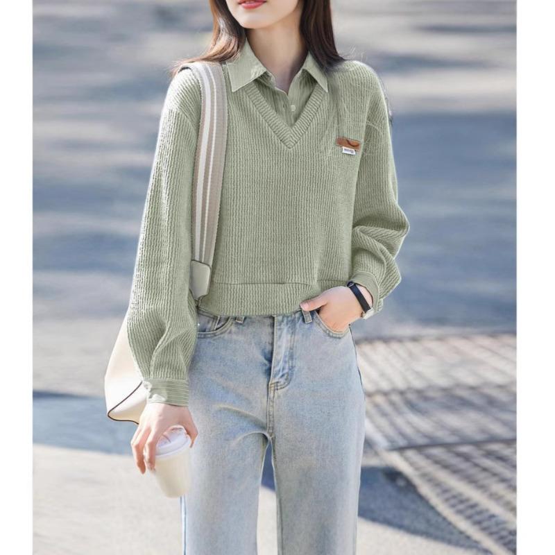 

Полосатый лацкан с лацканами, имитация двухкомпонентного топа, модный повседневный универсальный короткий свитер на весну и осень XL