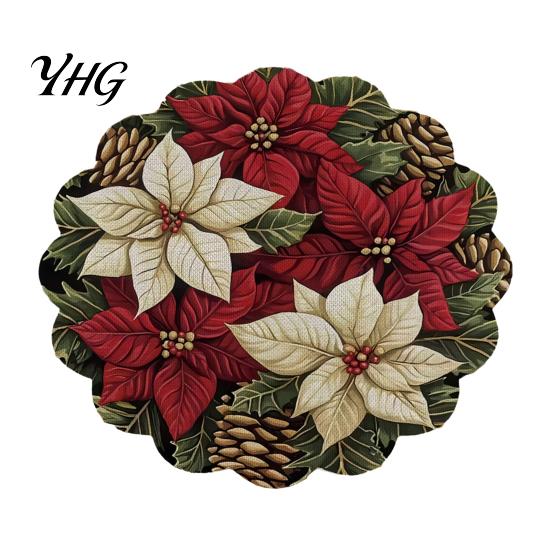 Non Slip Kitchen Decor Round Christmas Placemat, 14 Inch Festive Pattern Anti Tabletop Protector, Scald Table Cover Heat Insulation Place Mat