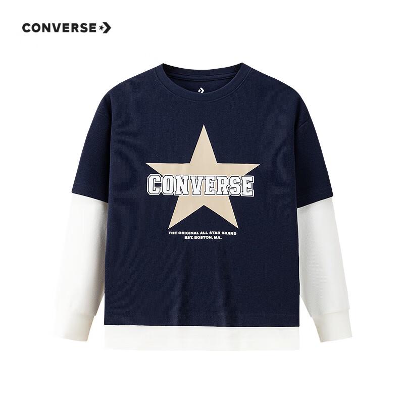 Converse Kids Star Logo Print Faux Two-Piece Long Sleeve T-Shirt