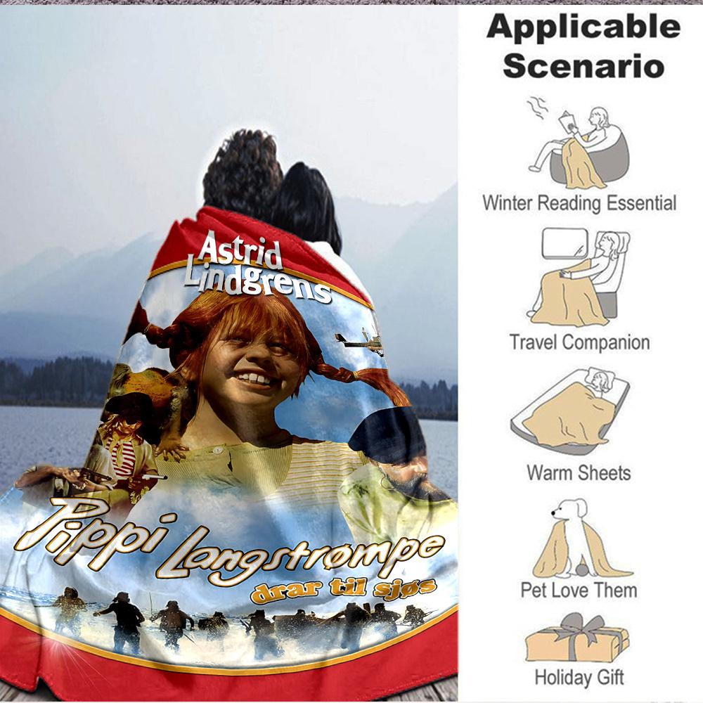 1 buc. Pătura Pippi Șoseta Lungă Moale pentru Toate Sezoanele cu Design Vibrant, Perfectă pentru Casă, Călătorii și Cadouri, Ideală pentru Somnuri și Camping