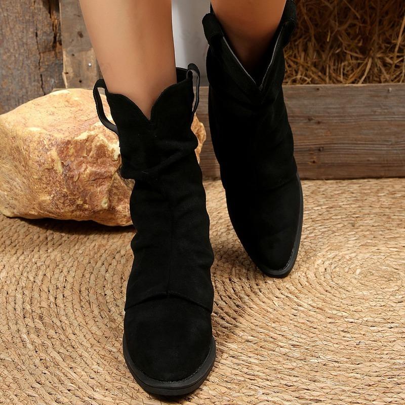 Large Size Women Shoes 2026 Autumn Winter New Fashion Pointed Frosted Suede Boots Vintage Outdoor Non Slip Luxury Mid-calf Boots