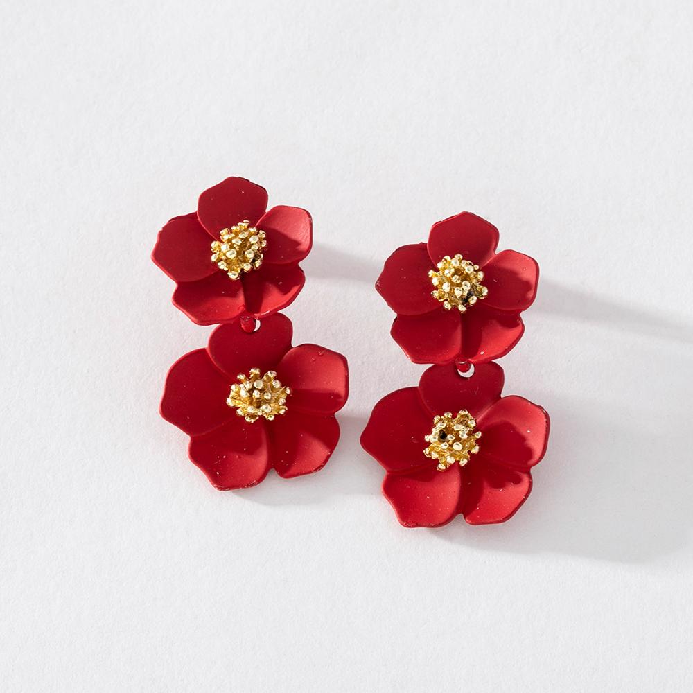 Fashion Sweet Colorful Multilayer Flower Drop Earrings Simple Alloy Lacquer Earrings for Women Jewelry Gifts PD722
