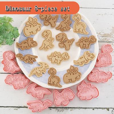 8pcs Set Animal Cookie Cutters Dinosaur Type Stamp Embosser for Biscuit Pastry Bakeware Baking Cookies Molds Kitchen Accessories
