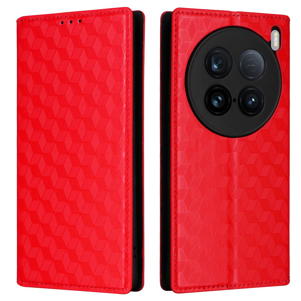 For vivo X100 Ultra 5G Case Rhombus Imprinted Wallet Stand PU Leather Phone Cover