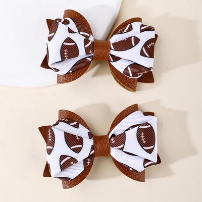 2Pcs Olive Ball Print Bow Hairpin Higher Quality Synthetic Leather Hair Clips For Little Girl Kid Sweet Fashion Hair Accessories