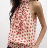 Original Design Red Polka Dot Half Turtleneck Halterneck Splicing Ruffled Loose Sleeveless Top T-shirt for Women