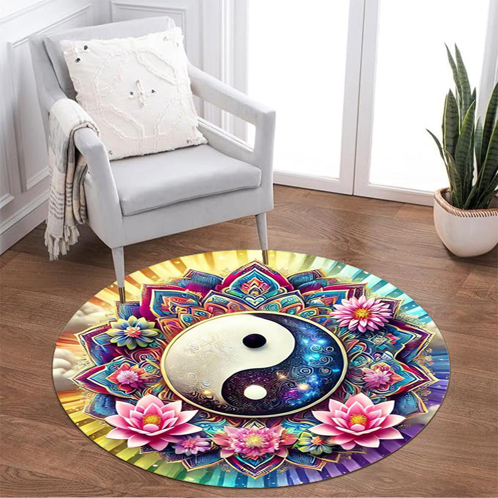 1pc home carpet yin yang floral design non-slip rug for office decor and living room gift ideas