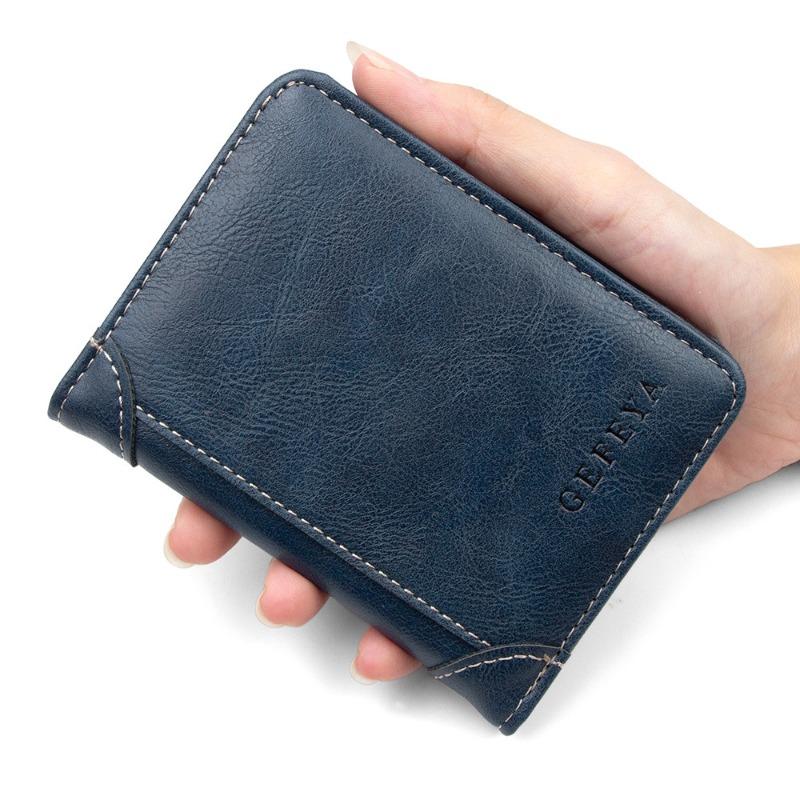 Men’s Vintage Leather Bifold Wallet, Slim Short Wallet with ID Window, Credit Card Holder, Cash Pocket, Casual Business Wallet