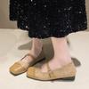 Mode Chaussures Plates pour Femmes Mode Tête Carrée Bouche Peu Profonde Splicing Suède Rivet Semelle Souple Antidérapante Résistante à l'Usure Chaussures Simples