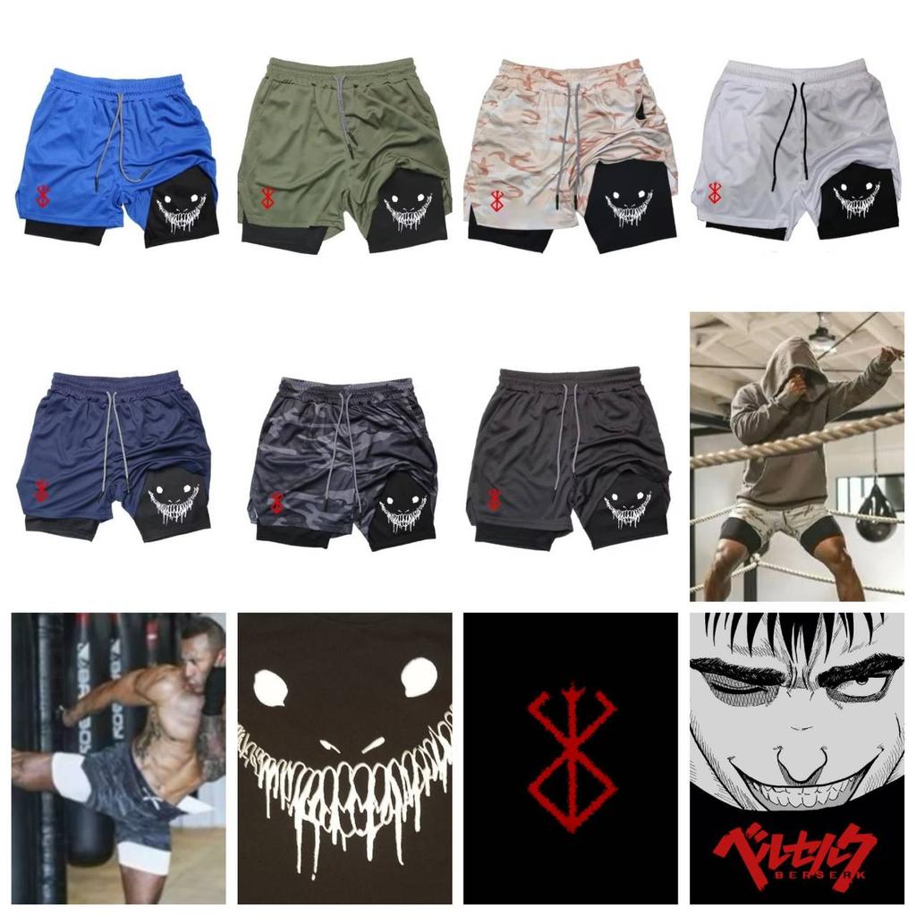 Berserk Muay Thai Kickboxning UFC MMA Mixed Martial Arts Shorts Anime Män Kvinnor Unisex Dubbelt Lager Snabbtorkande Andningsbara Sport Gym Fitness Träning