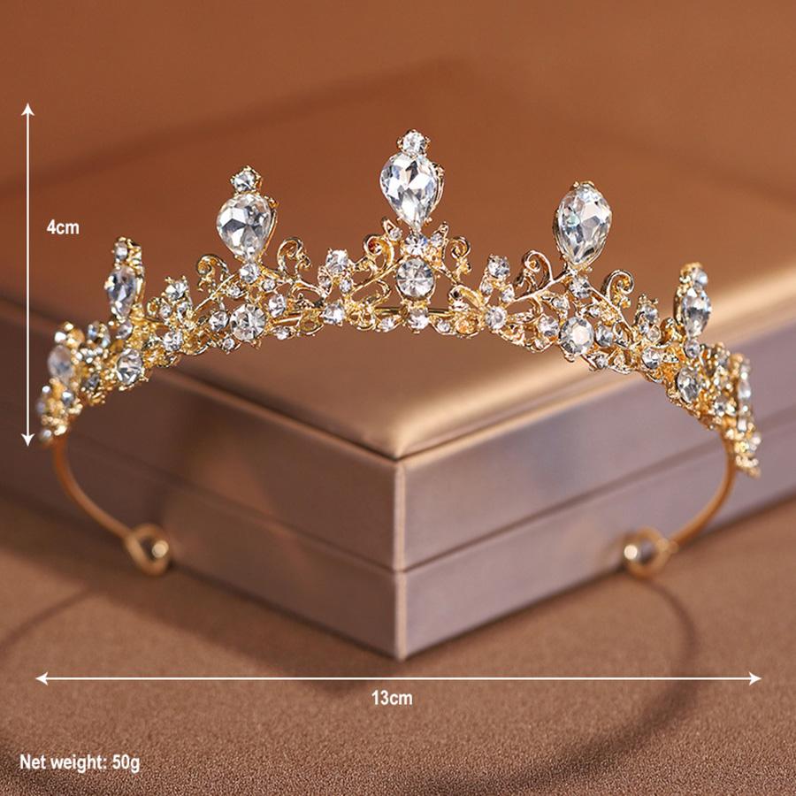Brautschmuck-Set Goldfarbene Krone Halskette Ohrringe Vierer-Set&Geeignet für Damenhochzeit, Geburtstagsfeier