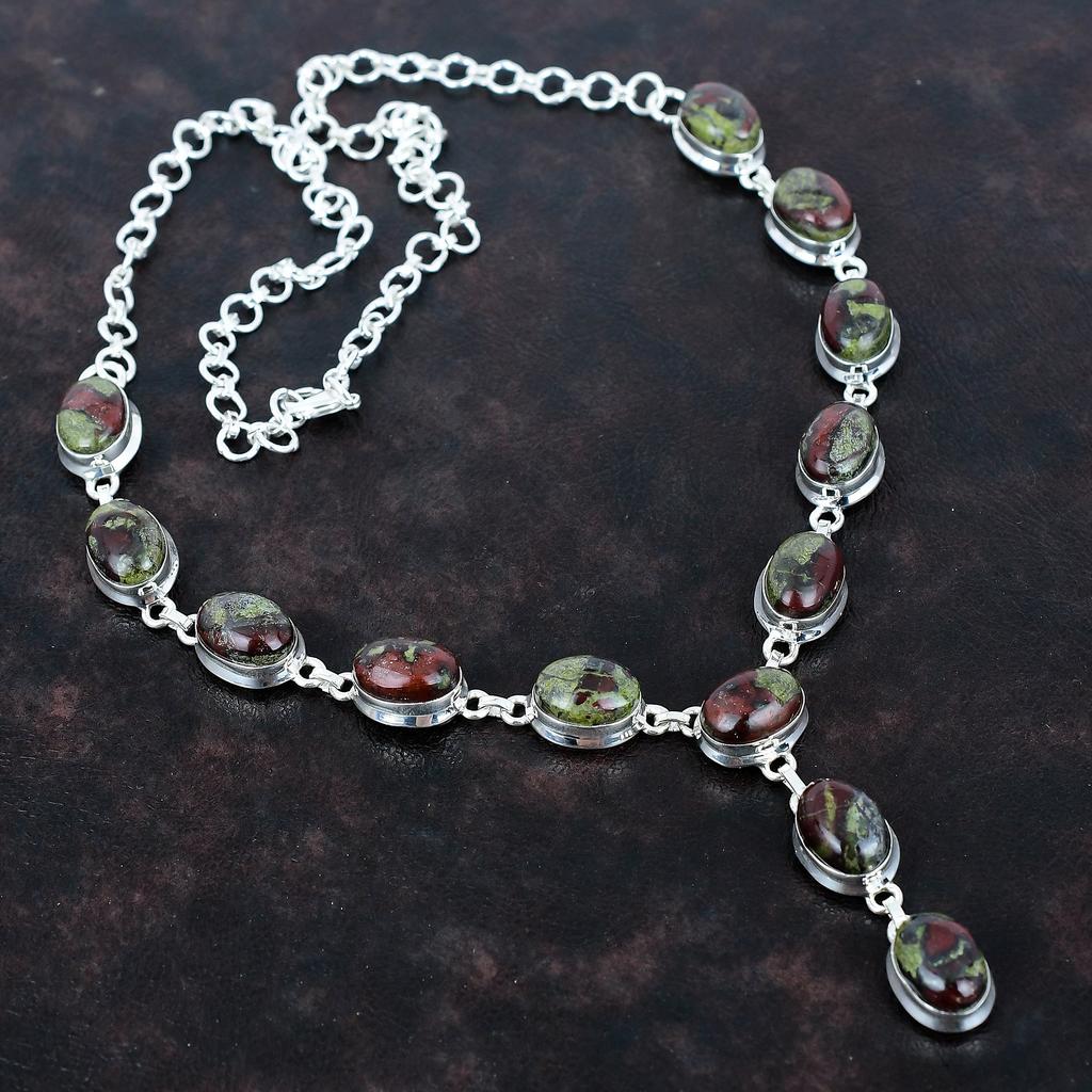 Dragon Bloodstone Necklace Handmade Gemstone Necklace 925 Sterling Silver Necklace Adjustable Chain Necklace Antique Jewelry Gifts for Women