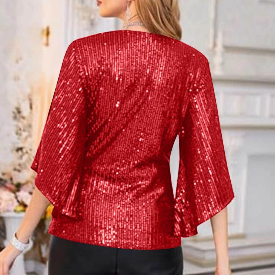 New Loose Long Sleeve Shiny T-Shirt Women Sleeveless Set