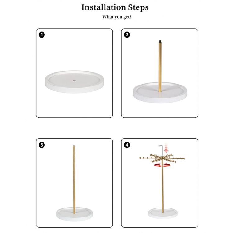 Decorative Gold Metal Jewelry Stand 48 Hooks 360° Rotation Design Large Capacity Necklace Bracelet Organizers Compact Display