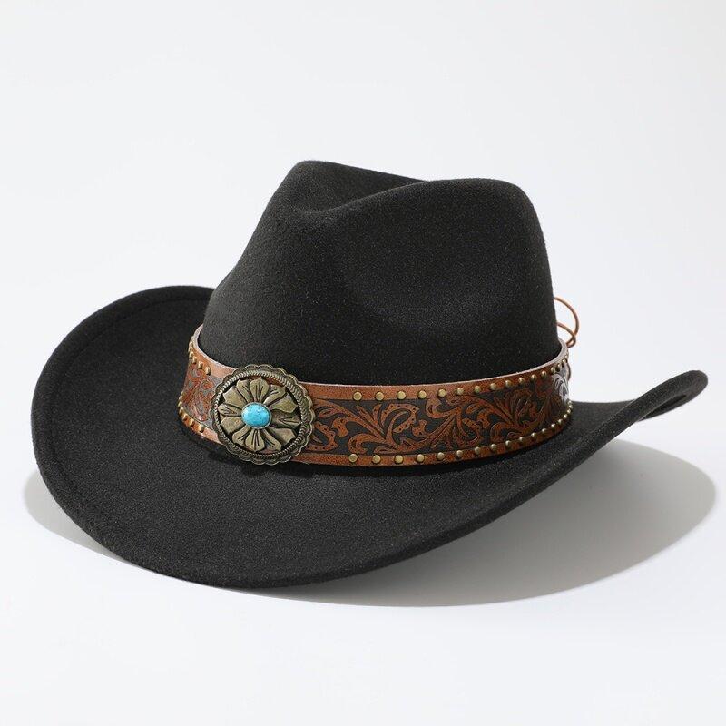 Men and Women Woolen Felt Hat European and American Jazz Hat Curled Top Hat Ethnic Style Sun Protection Hat Cowboy Hat
