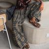 Womens Vintage Plaid Casual Pants 2026 Slim Fit Lace-up Loose Tapered Trousers