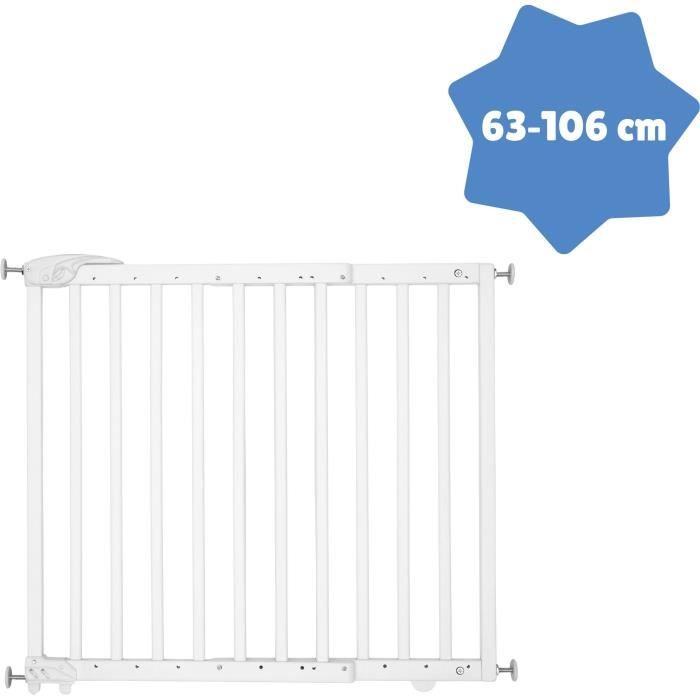 Badabulle Barrière de Sécurité Deco Pop - Barrière Extensible pour Ouverture de 63 à 106cm - Fixation Vis, Blanc