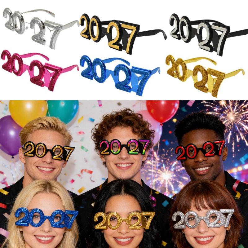 2027 Number Eyeglasses Happy New Year Glasses Diamond Glitter Sunglasses Cosplay Prop Xmas Party Decoration Funny Glasses