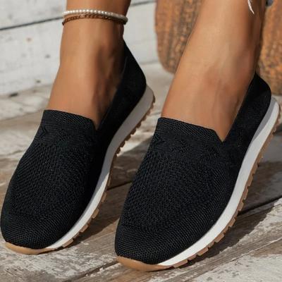 Women's Shoes 2024 New Solid Color Casual Flat Shoes Spring Fashion Slip-on Round Toe Women's Mesh Breathable Vulcanized Shoes