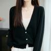 Women's V-neck Wool Knit Cardigan - Autumn/Winter Solid Color, Long Sleeve, Loose Fit Sweater.