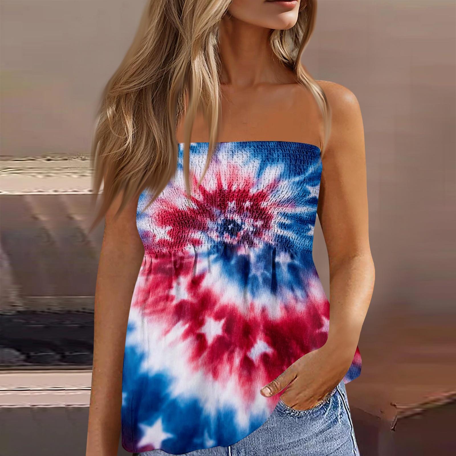 Women s fashionable sexy backless elastic Independence Day print bandeau top S синий