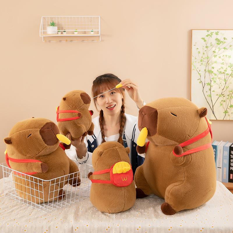 Creative New Gluttonous French Fries Capybara Plush Toy Kapibara French Fries Pullable Backpack Doll