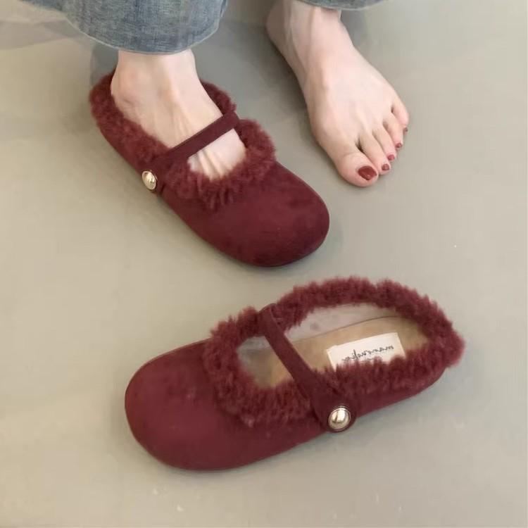 2025 new French temperament elegant leopard print one word velvet bag head half slippers gentle fairy fluffy shoes woman