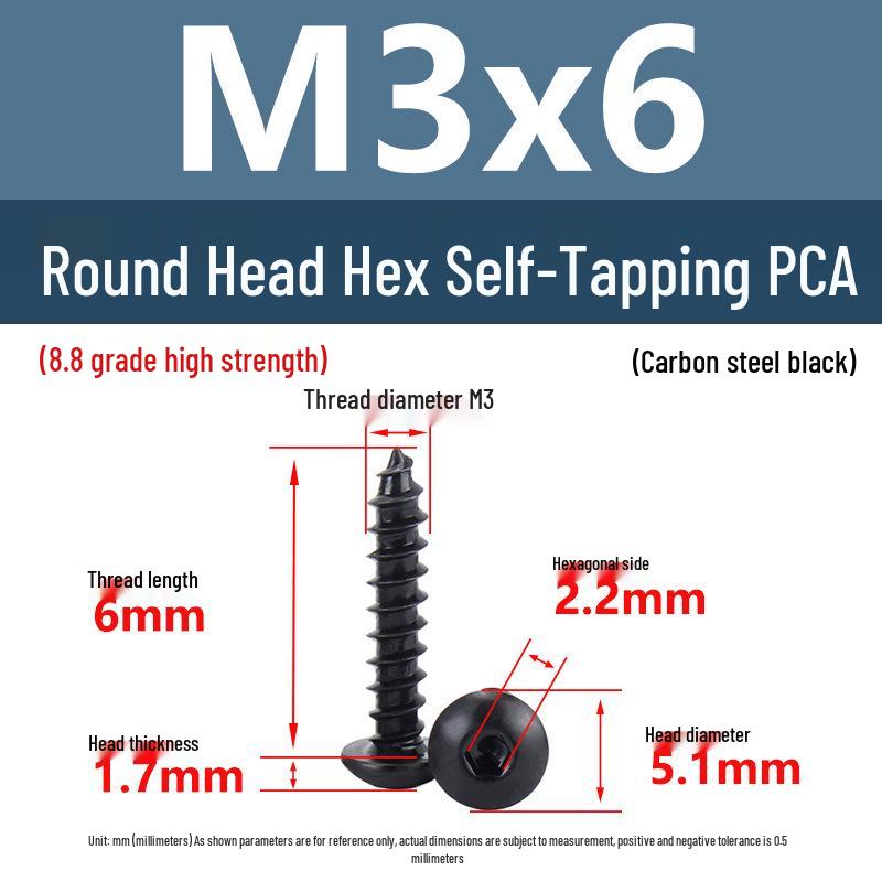 Yigu Černé šrouby s vnitřním šestihranem s vysokou pevností, třída 8.8, M2-M6, kulatá/talířová hlava