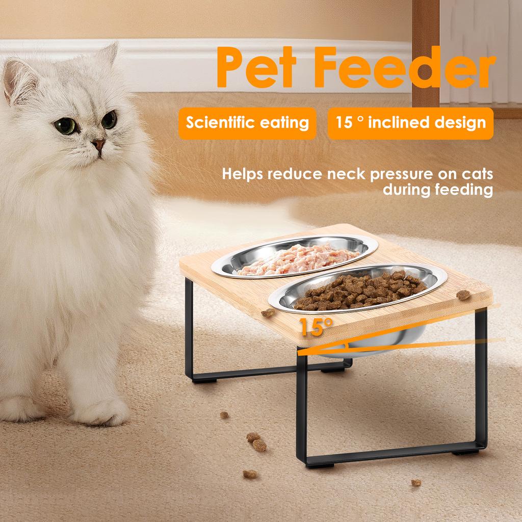 Stainless Steel Elevated Cat Bowl Stand Set Easy Cleaning Non Slip Cat Food Bowl Kit for Dry Wet Food Water for Pet Small Dogs