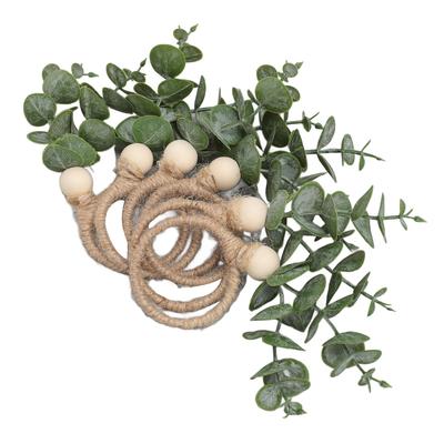 6pcs Hand Woven Faux Eucalyptus Leaf Napkin Rings Easter Spring Wooden Bead Farmhouse Napkin Rings for Weddings