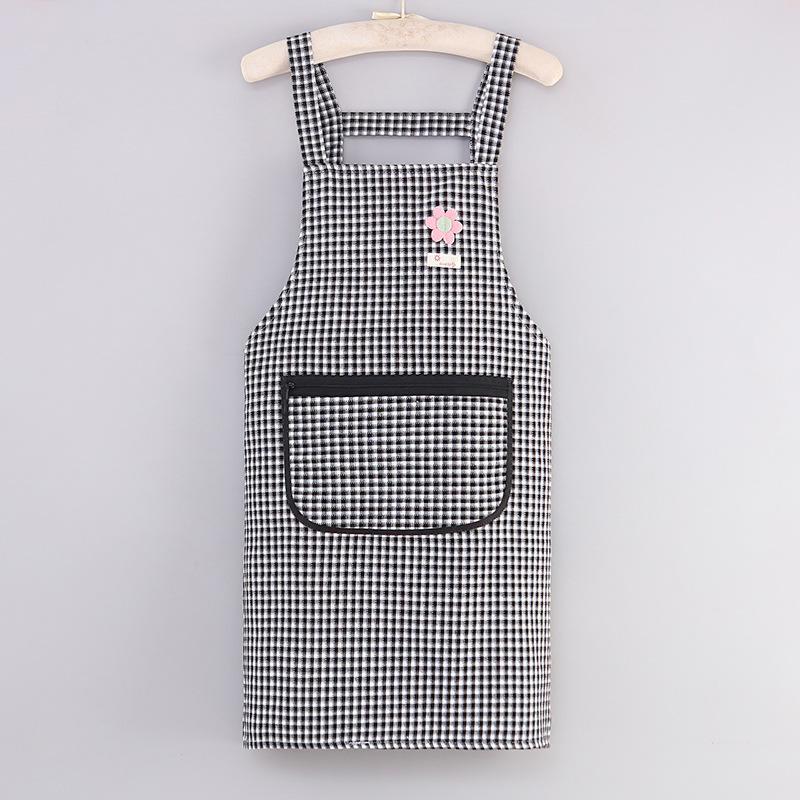 Cotton Plaid Kitchen Apron Large Storage Pocket Cute Flower Design For Home Cooking Baking Cleaning